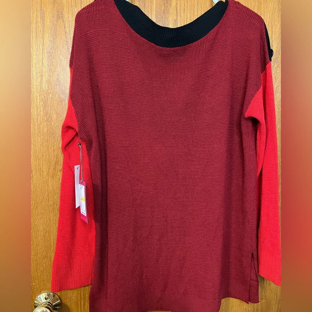 Vince Camuto Button‎ Shoulder Colorblock Pullover Sweater Women's M Red Black
